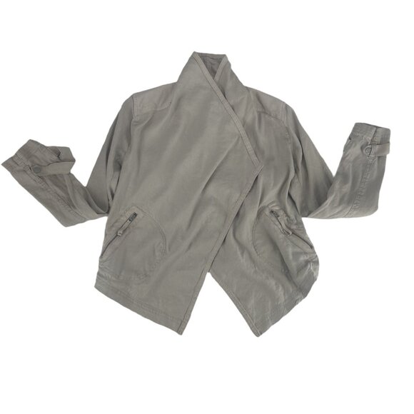 Anthropologie Gray Draped Utility Jacket XS Linen Suede Zip Pockets - Picture 4 of 7